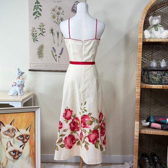 90s Y2k Floral Belted Midi Dress Romantic Coquette Garden Party Dolly Dollette 4 - Picture 4 of 10